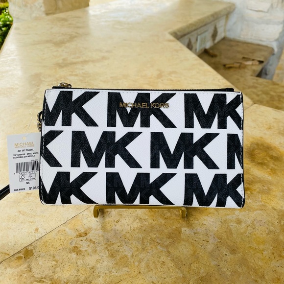 Michael Kors Graphic MK Large EW chain Xbody crossbody&wallet black white - Picture 9 of 12